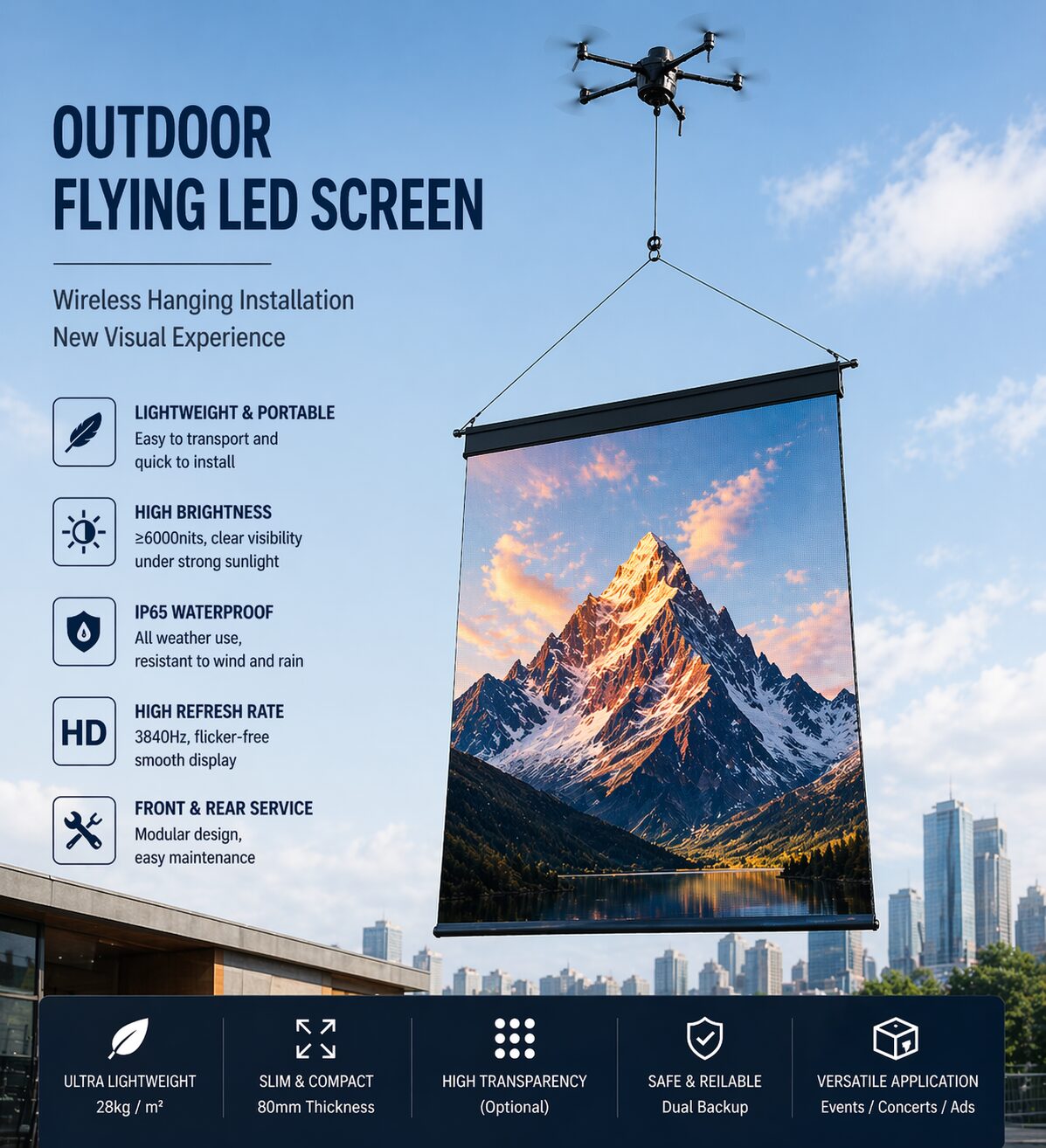 P25 Outdoor Flying LED Screen | 2x5m to 5x10m 1 outdoor flying led screen