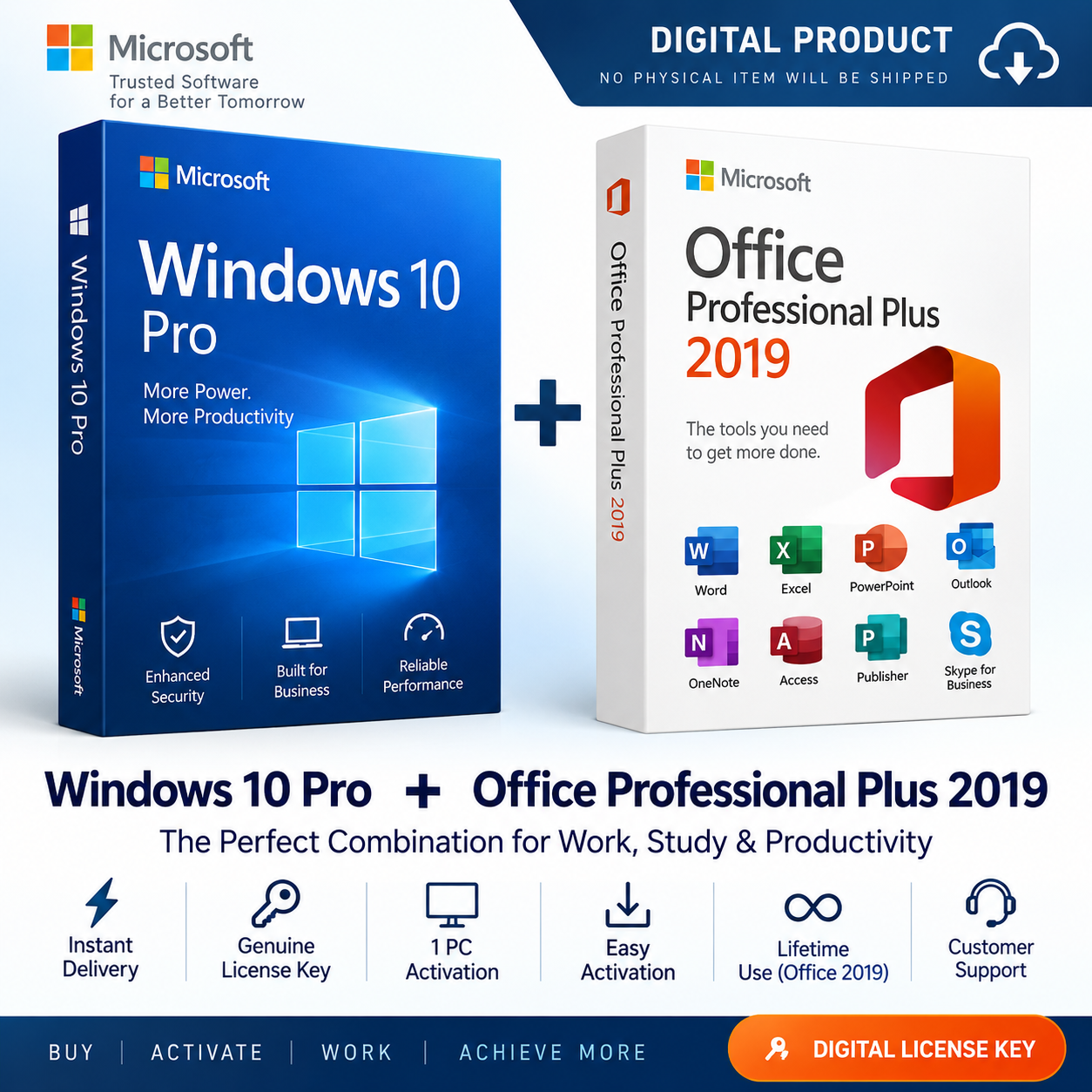 Win10 Pro Key + Office Prof. Pus 2019 1 windows pro key office profewssional key 2019